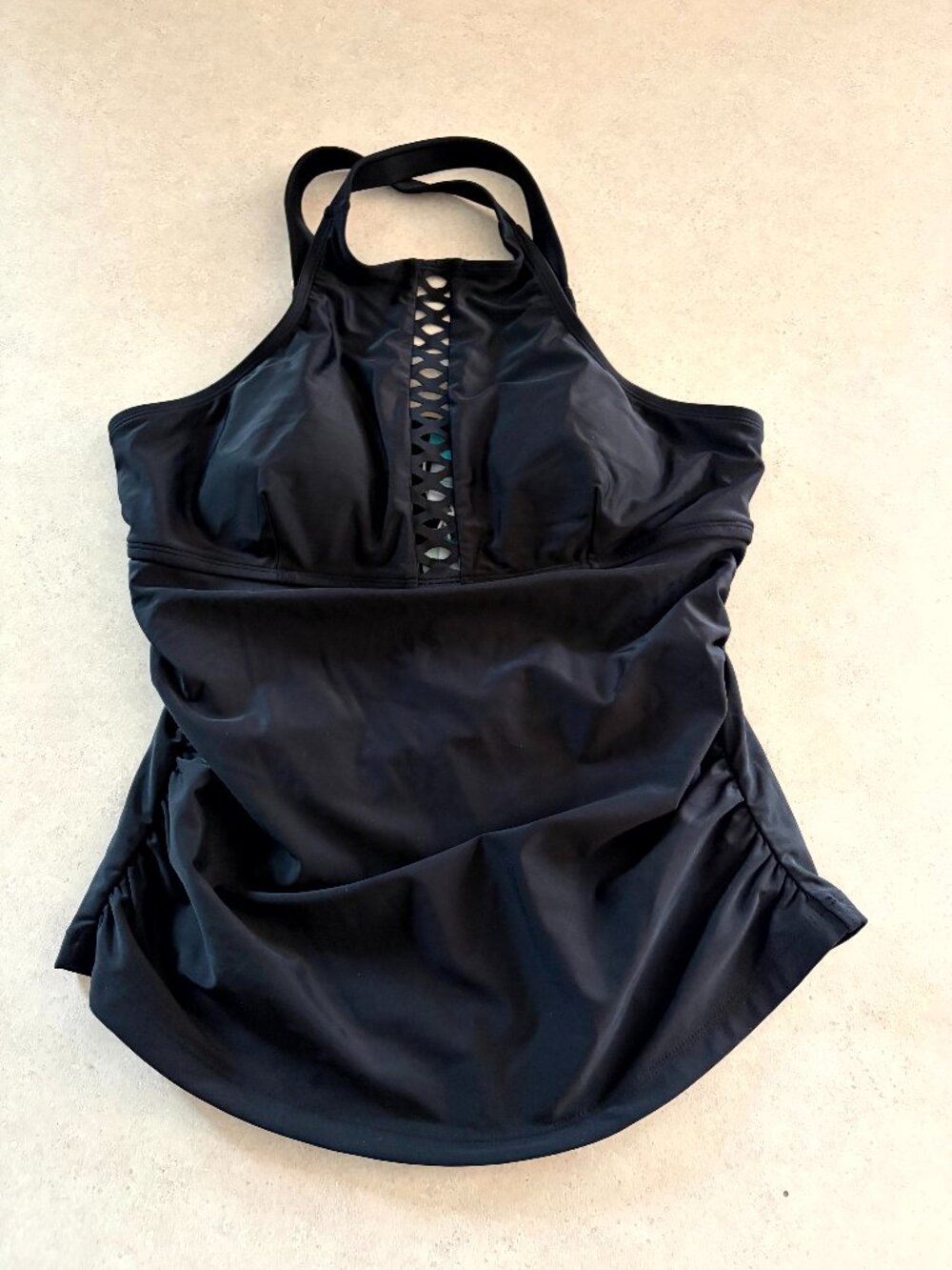 NWT Coastal Blue women's swimsuit tankini top Lattice Cut Out Black Size Medium